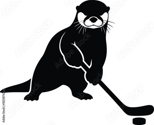 Otter plays hockey silhouette