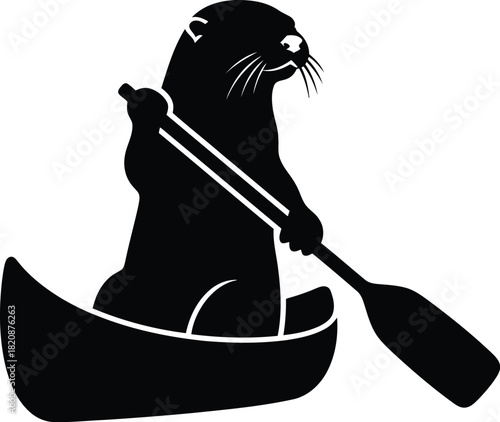 Otter paddling canoe silhouette