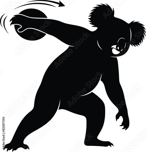 Koala athlete silhouette disc throwing action
