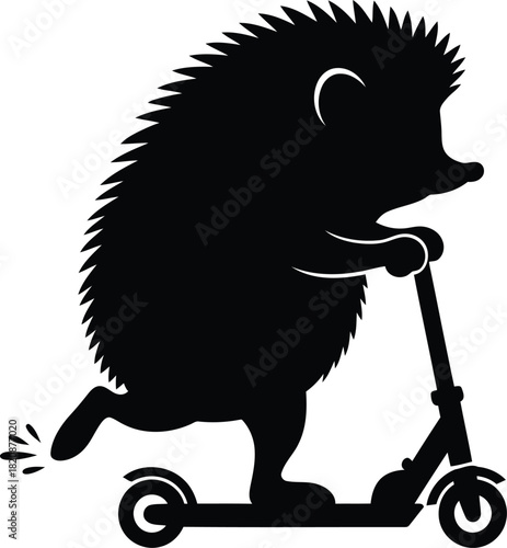 Hedgehog riding scooter silhouette