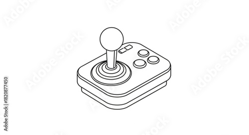 Isometric line art illustration of a classic arcade joystick, perfect for retro gaming, vintage tech, and digital entertainment concepts. icon