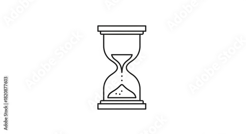 Outline vector icon of a traditional hourglass with sand running, symbolizing time passing, countdown, deadline, and efficiency concepts.