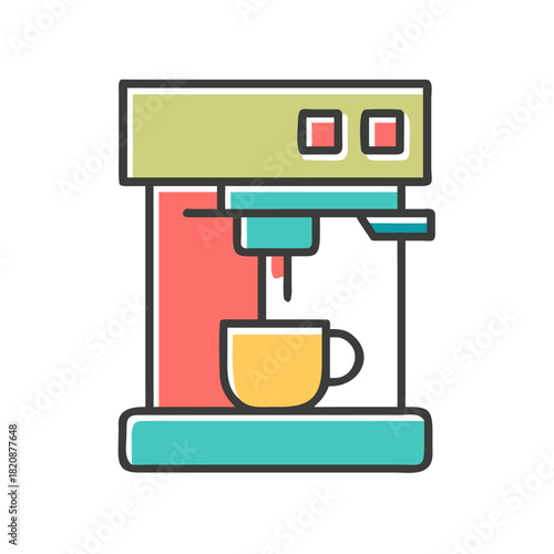 Colorful Coffee Maker Dispensing Coffee into a Yellow Cup.