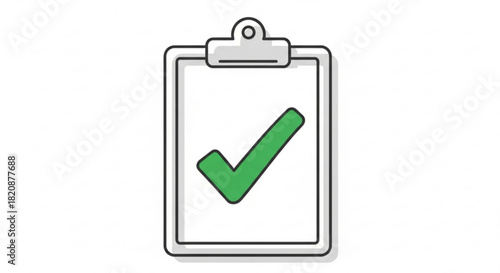 Clipboard with green checkmark icon, symbolizing completed task, successful operation, approval, checklist item, compliance, and verification.