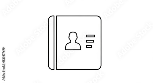 Address book icon, contact list symbol with stylized person and lines, representing directory and organizational tools for communication networks