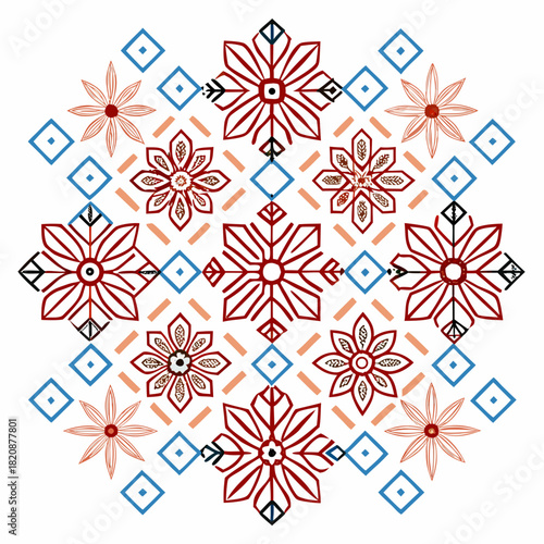 Geometric Floral Mandala with Intricate Line Work and Symmetry.