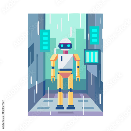 Robot in a Futuristic Cityscape with Neon Accents.