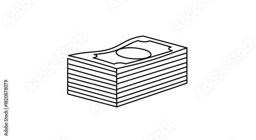 Stacked money banknotes in minimalist line art, symbolizing finance, wealth, currency, economic growth, prosperity, income, and earnings