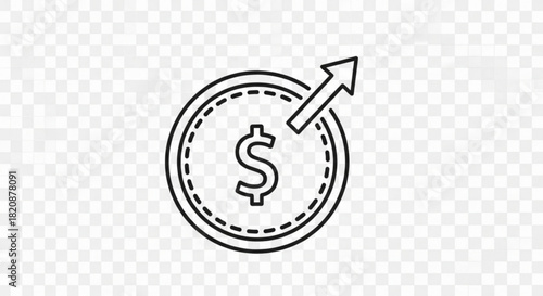 Financial growth icon representing increasing money value, business profit, and investment success with an upward arrow on a clean white background.