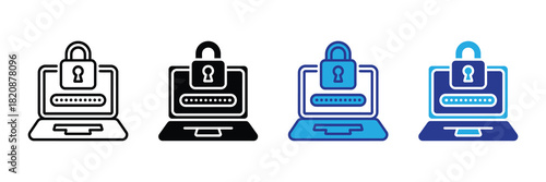 Laptop computer with password field and padlock icon representing login security and data protection on a white background