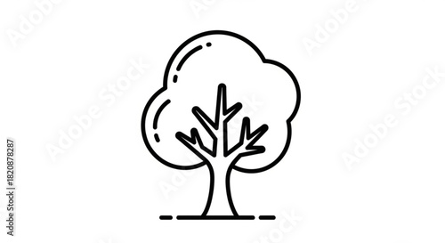 Stylized tree icon, line art illustration representing nature, growth, ecology, and environmental conservation in a minimalist design.