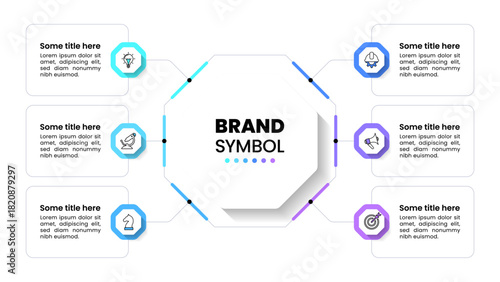 Infographic template. Octagon with 6 steps and icons