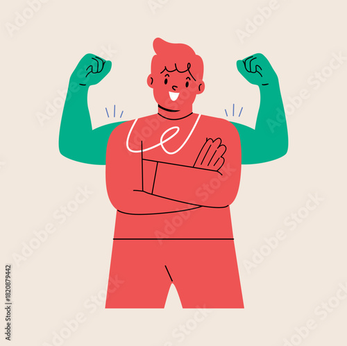 Boy power, boy self confidence, high esteem concept. Colorful vector illustration
