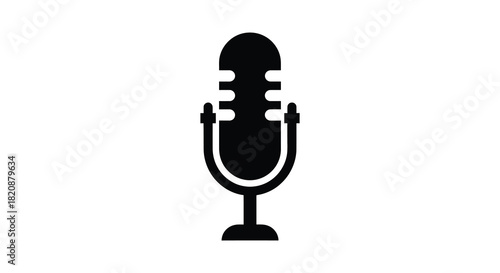Vintage microphone icon illustration in black and white silhouette