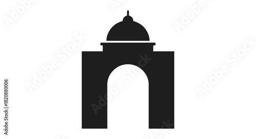 Architectural archway with dome silhouette against white background silhouette