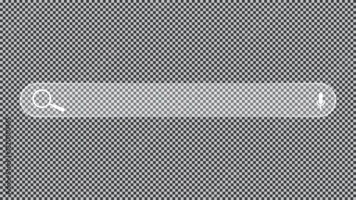 Clear liquid glass search bar glass icon and navigation buttons for web design interface elements.