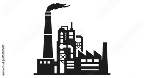 Industrial factory with smoke stack vector illustration in silhouette style silhouette