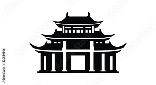 Traditional asian temple silhouette with intricate details and pagoda style roof silhouette