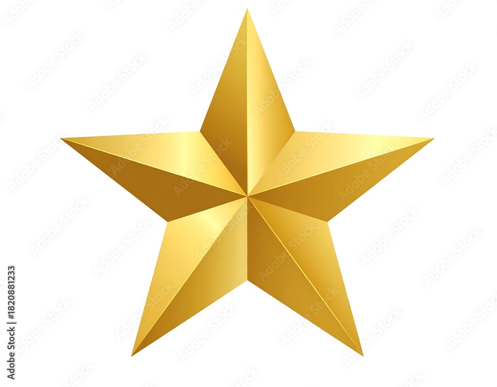 Fototapeta premium A glossy, 3D five-pointed star is angled. Metallic golden gradients create depth and dimension. Isolated on white