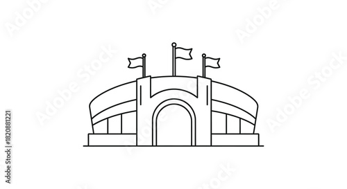 Stadium outline drawing with flags on top minimalist silhouette
