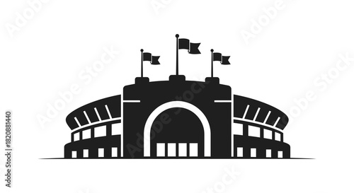 Stadium silhouette with flags flying on top simple and minimalist design silhouette