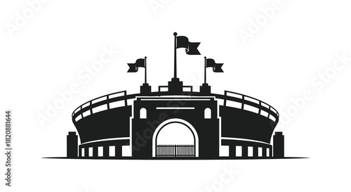 Stadium with flags silhouette vector illustration of a sporting venue