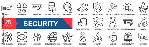 Security icon set.�vector illustration concept for secured, safety, encryption, password, payment, privacy, cctv, protection, fingerprint