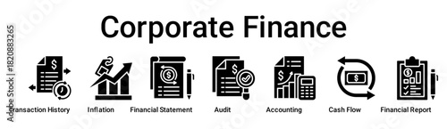 Corporate Finance banner web icon vector illustration concept for business with icon of Transaction History, Inflation, Financial Statement, Audit, Accounting, Cash Flow, Financial.