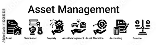 Asset Management banner web icon vector illustration concept for business with icon of Asset, Fixed Asset, Property, Asset Management, Asset Allocation, Accounting.