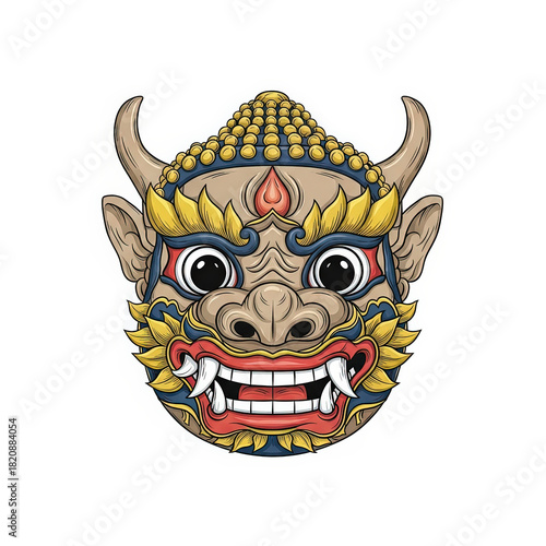 Traditional Balinese Barong mask in vibrant colors  