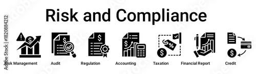 Risk and Compliance banner web icon vector illustration concept for business with icon of Risk Management, Audit, Regulation, Accounting, Taxation, Financial Report.