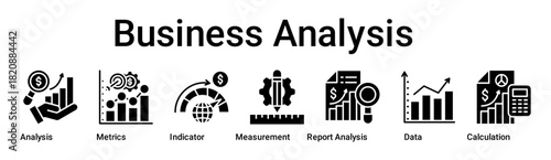 Business Analysis banner web icon vector illustration concept for business with icon of Analysis, Metrics, Indicator, Measurement, Report Analysis, Data.