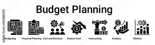 Budget Planning banner web icon vector illustration concept for business with icon of Budgeting, Financial Planning, Cost and Revenue, Reduce Cost, Forecasting, Analysis.