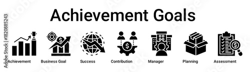Achievement Goals banner web icon vector illustration concept for business with icon of Achievement, Business Goal, Success, Contribution, Manager, Planning.
