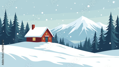 Snow covered cabin christmas with serene holiday atmosphere