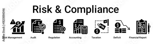 Risk & Compliance banner web icon vector illustration concept for business with icon of Risk Management, Audit, Regulation, Accounting, Taxation, Deficit, Financial Report.