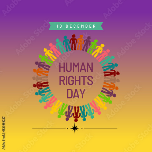 vector design for Human Rights Day, featuring a raised fist, a protest sign, and a megaphone with floral accents.