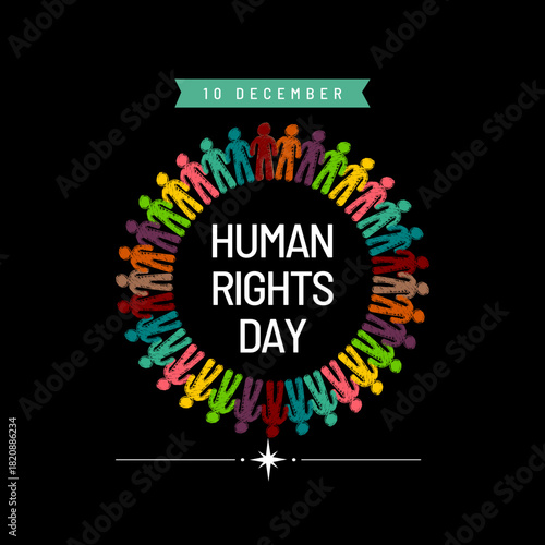 vector design for Human Rights Day, featuring a raised fist, a protest sign, and a megaphone with floral accents.