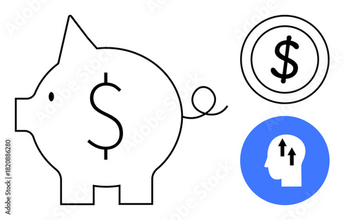 Savings concept. Piggy bank and coin symbols highlight financial planning and savings strategies. Savings drive budgeting, investments, and wealth growth. Great for personal finance, banking