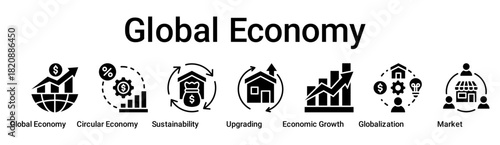 Global Economy banner web icon vector illustration concept for business with icon of Global Economy, Circular Economy, Sustainability, Upgrading, Economic Growth, Globalization.