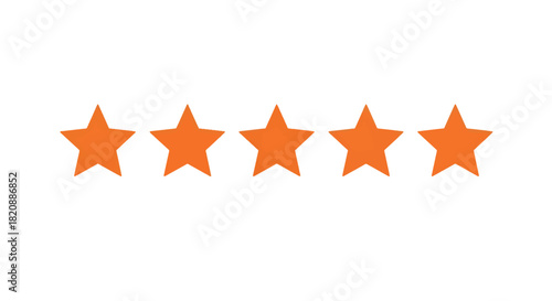 Five bright orange stars on a clean white background, representing a perfect rating, premium quality, excellent review, or top achievement. Ideal for feedback, success, and ranking concepts.