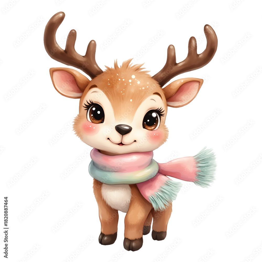 Fototapeta premium Watercolor Winter Animal Clipart Set with Cute Penguin, Polar Bear, Fox, Reindeer & More – Soft Icy Pastel Snowy Animals, High-Quality PNG, Transparent Background