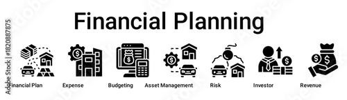 Financial Planning banner web icon vector illustration concept for business with icon of Financial Plan, Expense, Budgeting, Asset Management, Risk, Investor.