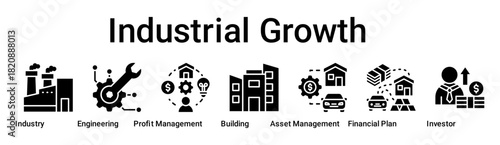 Industrial Growth banner web icon vector illustration concept for business with icon of Industry, Engineering, Profit Management, Building, Asset Management, Financial Plan.