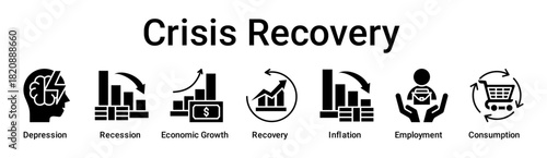 Crisis Recovery banner web icon vector illustration concept for business with icon of Depression, Recession, Economic Growth, Recovery, Inflation, Employment.