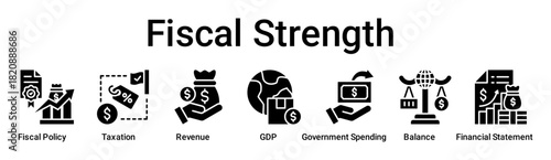 Fiscal Strength banner web icon vector illustration concept for business with icon of Fiscal Policy, Taxation, Revenue, GDP, Government Spending, Balance, Financial.