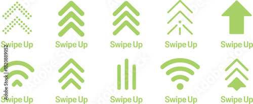 Neon green swipe up arrow icon vector set, modern social media call to action symbols for stories, reels, UI and mobile design