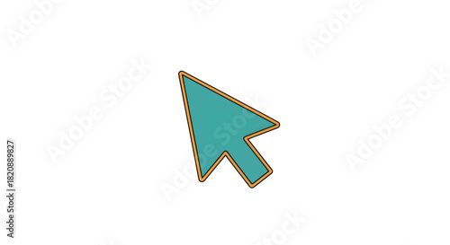 Minimalist computer mouse cursor icon, teal with orange outline, symbolizing click, navigation, and digital interaction on a clean white background. Modern flat design illustration.