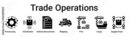 Trade Operations banner web icon vector illustration concept for business with icon of Processing, Distribution, Delivery Documents, Shipping, Port, Cargo, Supply.