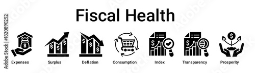 Fiscal Health banner web icon vector illustration concept for business with icon of Expenses, Surplus, Deflation, Consumption, Index, Transparency.